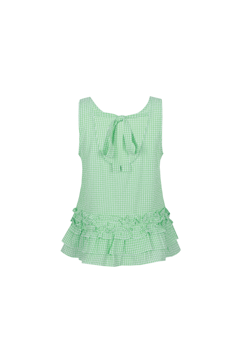 Top top Vivid Green - mouwloze vichyruit top met ruches en strik op de rug | Jo&Co Club