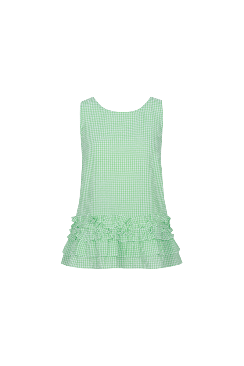Top top Vivid Green – mouwloze top met ruitpatroon en ruches aan de zoom | Jo&Co Club