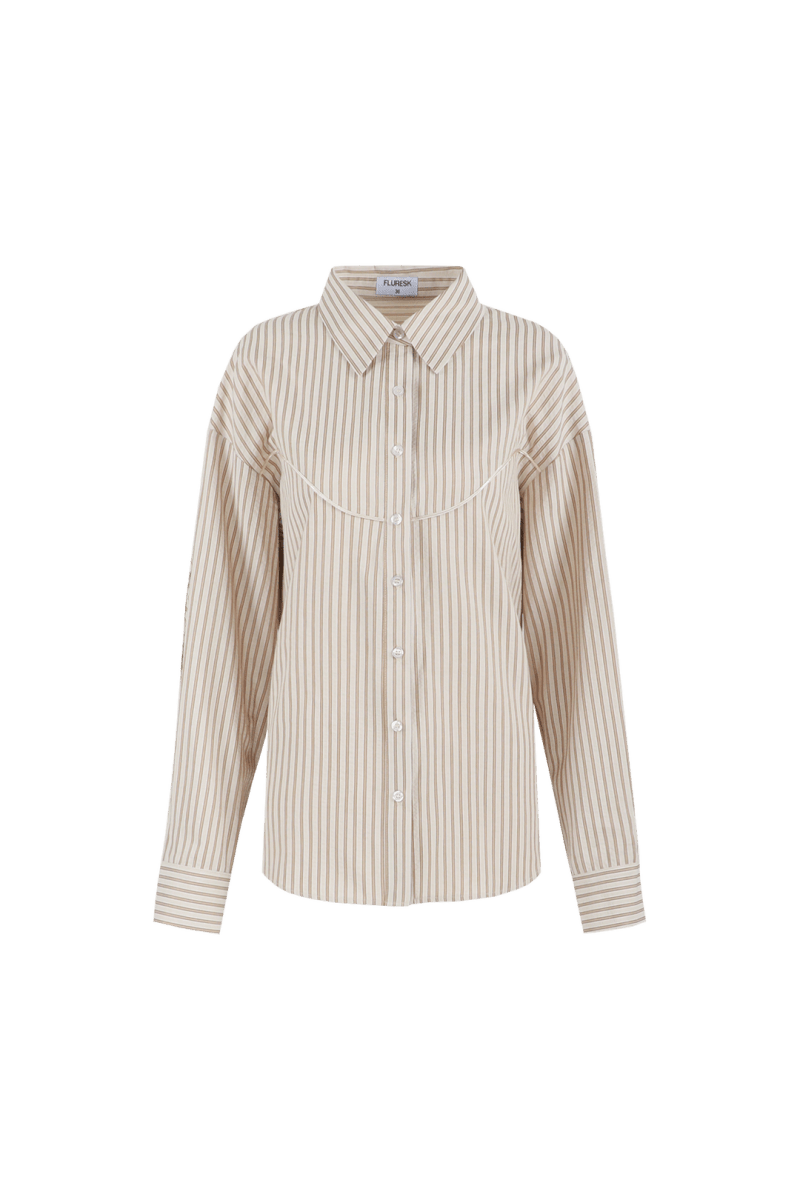 beige blouse met franjes en lange mouwen