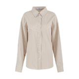 beige blouse met franjes en lange mouwen