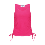 Productfoto van een felroze tanktop, vrijstaand gefotografeerd tegen een zwarte achtergrond | Fluresk top | Jo&Co Club
