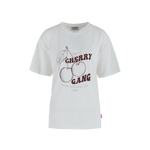 Fluresk t-shirt wit met rode cherry print er op met de tekst cherry gang