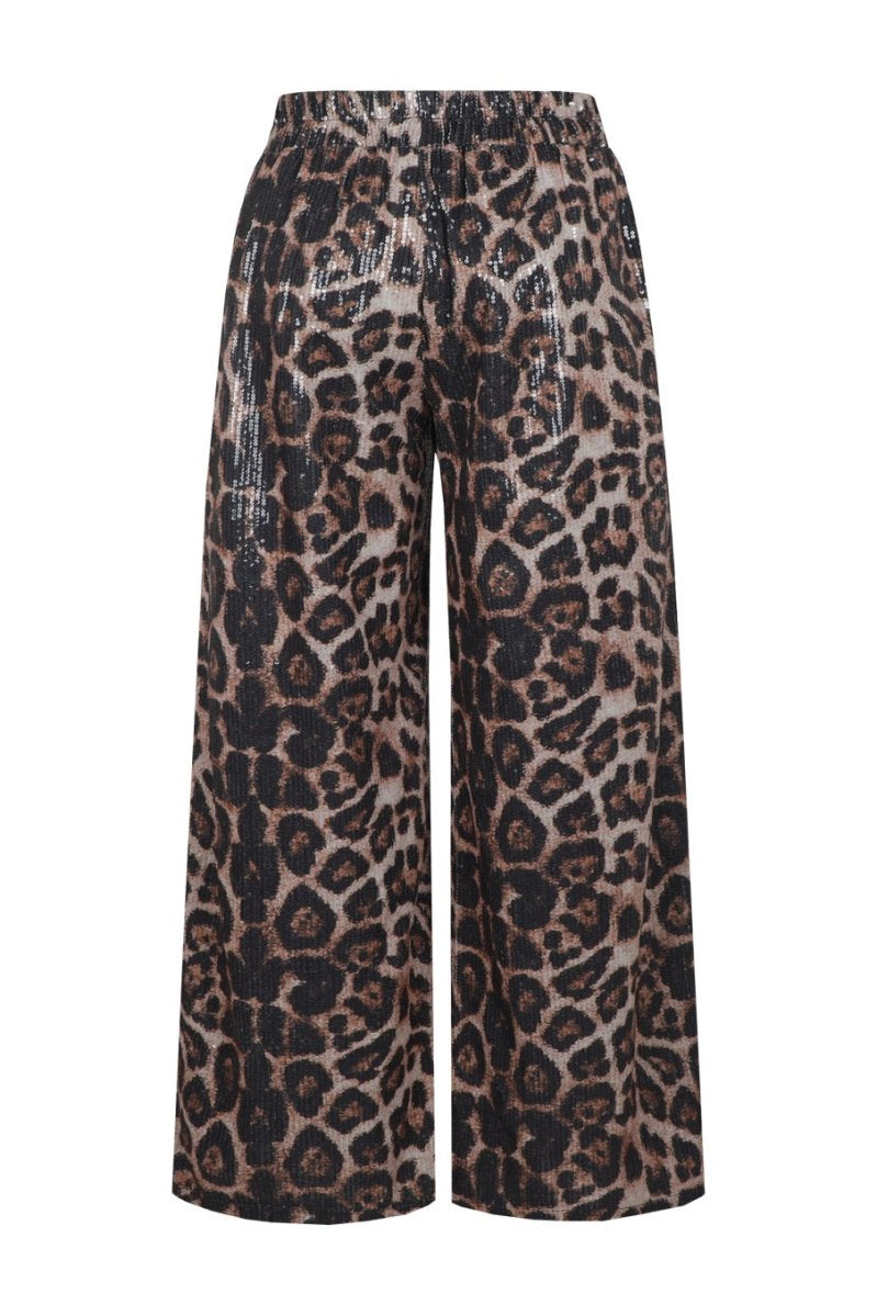 Achterkant panterprint broek Fluresk Esra met pailletten | Jo&Co Club