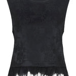 Top met veren Fluresk Ilfa in zwart – mouwloos jacquard met verenzoom, voorkant | Jo&Co Club