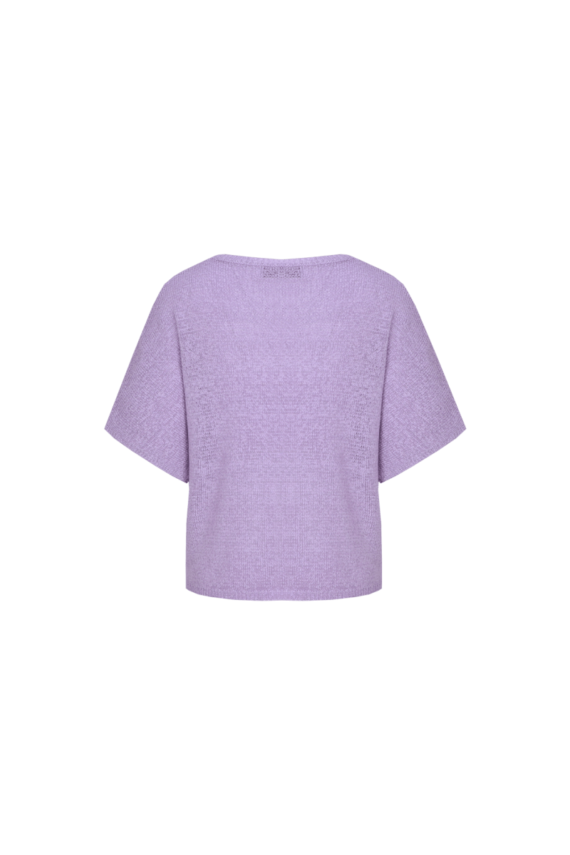 Fluresk Top Niala in orchidee paars - achterkant van de gebreide boxy top | Jo&Co Club