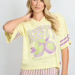 Top Fluresk Top Yanelis | Citrus lichtgeel – met ZESTY print en gestreepte mouwen | Jo&Co Club