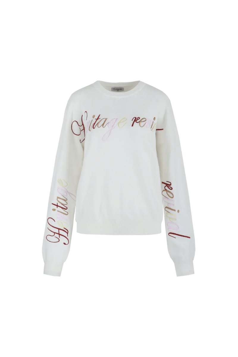 Fluresk Veraline knit sweater wit met tekst voorkant