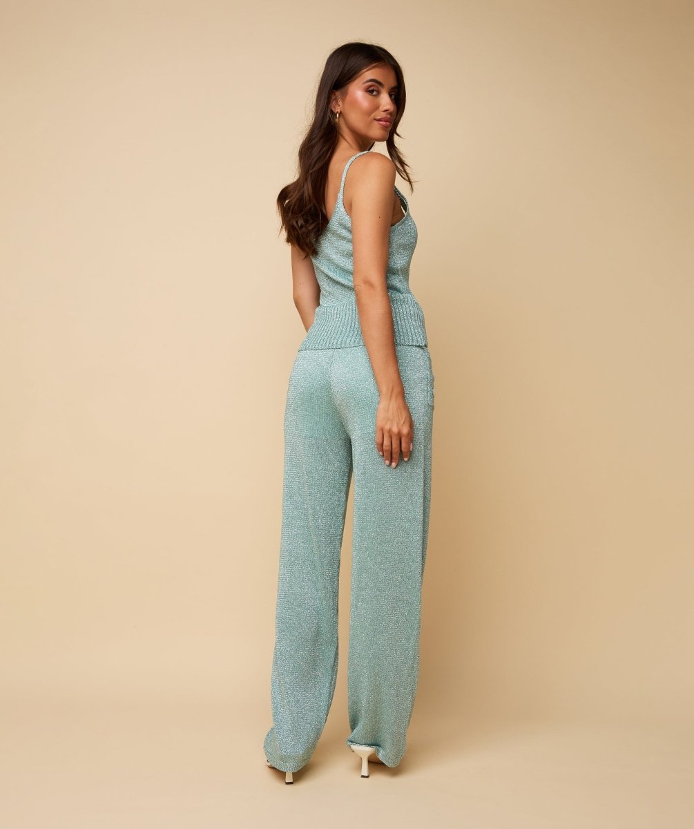 Broek HEYB Club Charly Trousers Azure Blue – Wide leg broek met glitter | Jo&Co Club
