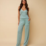 HEYB Club Charly Trousers Azurblauw – Gebreide wide leg broek met Lurex en strikkoord | Jo&Co Club