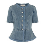 Productfoto lichtblauwe denim peplum top HEYB Club Paris | Jo&Co Club