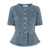 Productfoto lichtblauwe denim peplum top HEYB Club Paris | Jo&Co Club