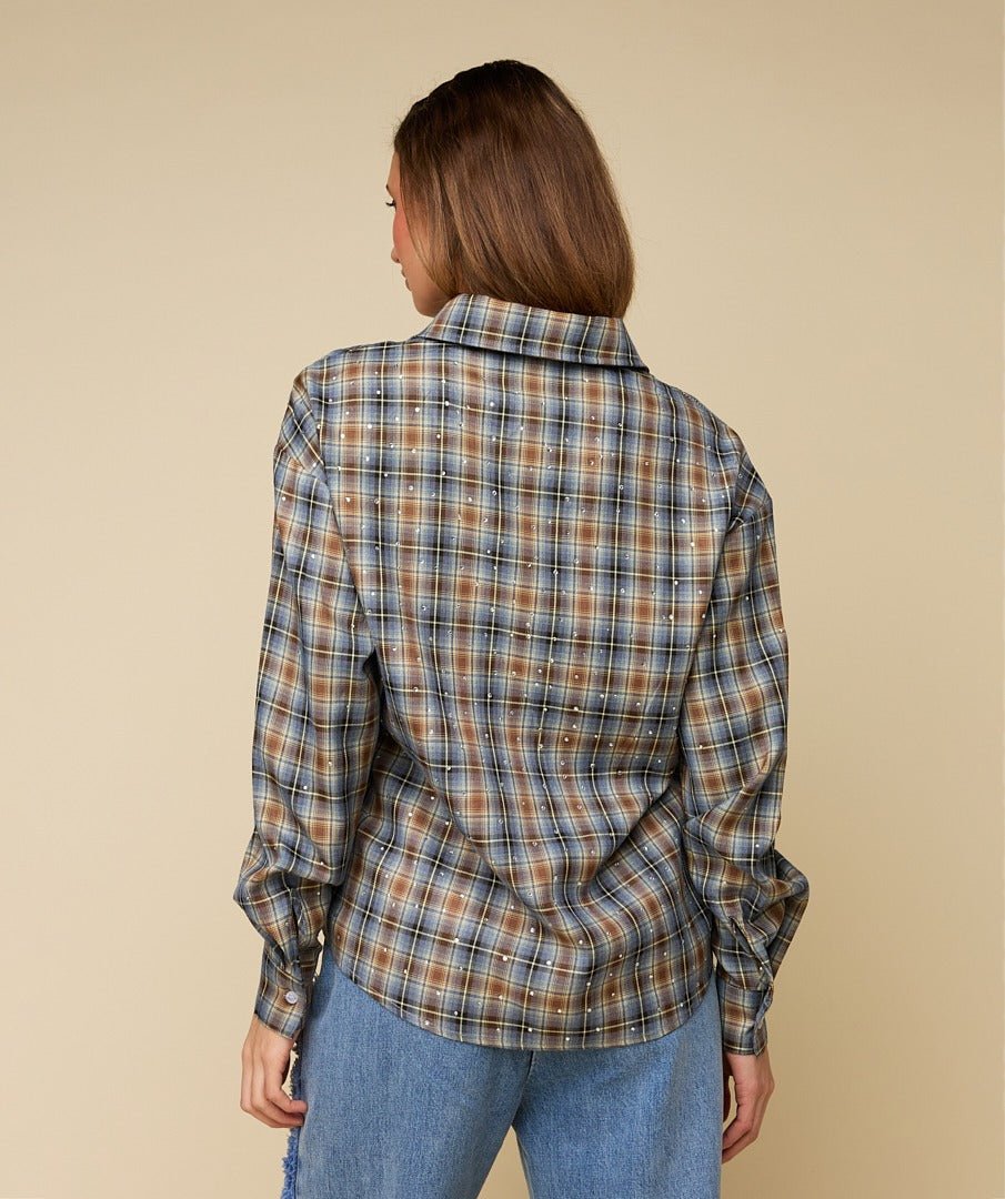 Achterkant of detail geruite blouse met glans HEYB Club Sylvie | Jo&Co Club