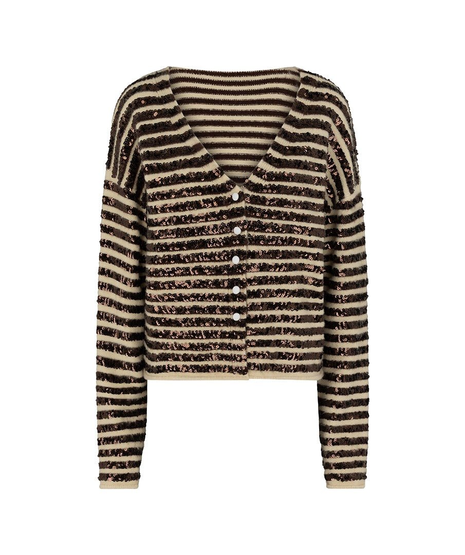 Productfoto bruin-crème gestreept vest HEYB Club Ivy | Jo&Co Club
