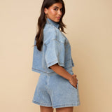 Korte broek HEYB Club Gia Shorts Denim – met zilverkleurige studs | Jo&Co Club