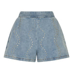 HEYB Club Gia Shorts in denim – A-lijn short met strass-steentjes in ruitpatroon | Jo&Co Club