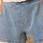 HEYB Club Gia Shorts in denim met golvende strass steentjes | Jo&Co Club