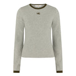 Productfoto grijze longsleeve met groene randjes en logo HEYB Club | Jo&Co Club