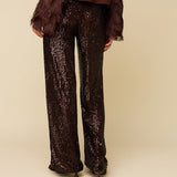 Achterkant of detail bruine pailletten broek HEYB Club Harper | Jo&Co Club