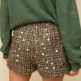 Achterkant of detail groen-bruine skort met pailletten HEYB Club Mandy | Jo&Co Club