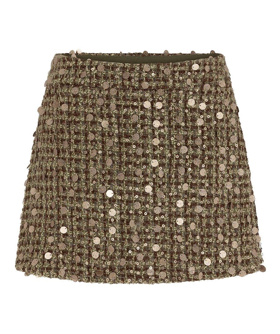 Productfoto groen-bruine skort met pailletten HEYB Club Mandy | Jo&Co Club