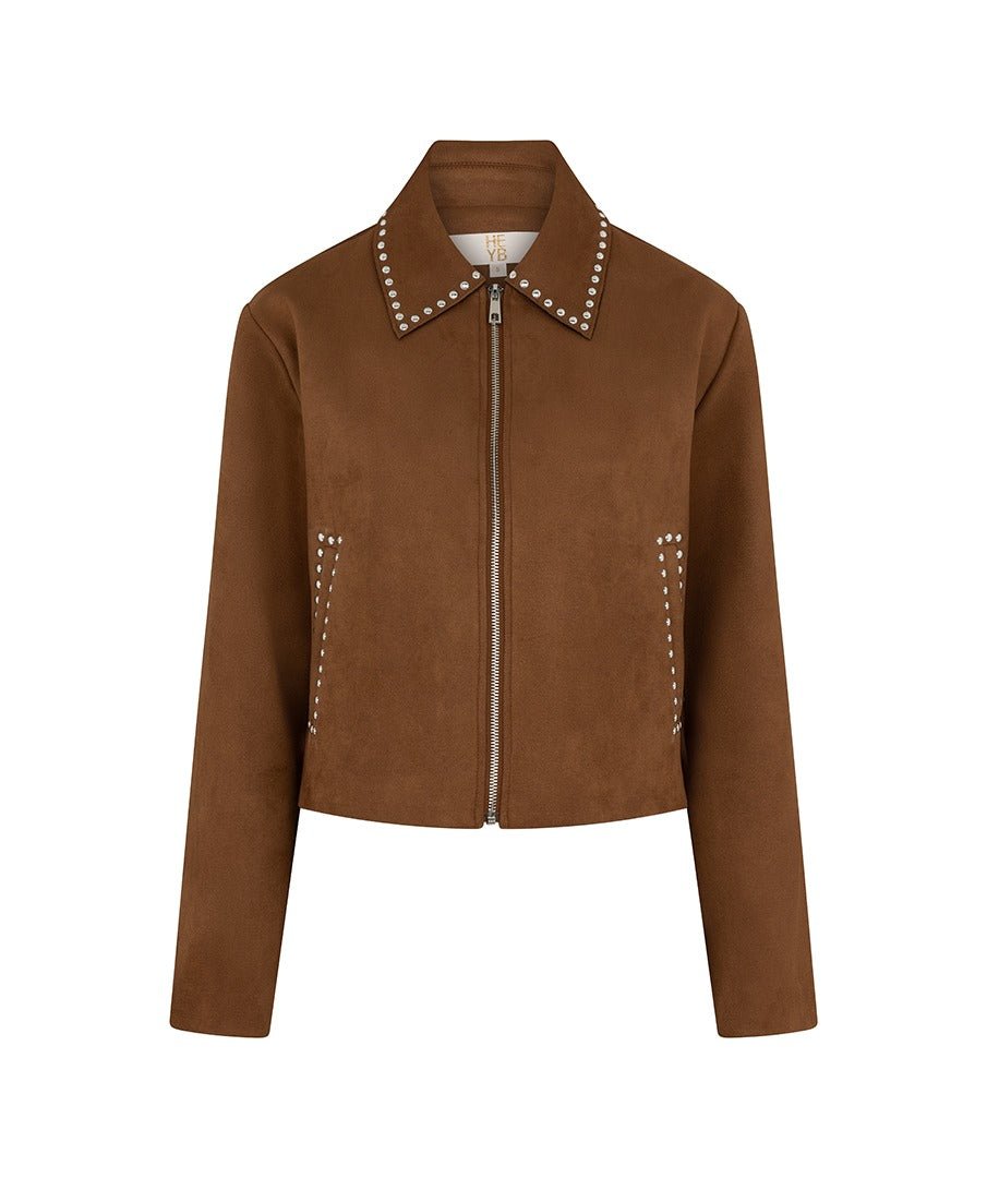 Productfoto camel suède jasje met studs HEYB Club Gemma | Jo&Co Club