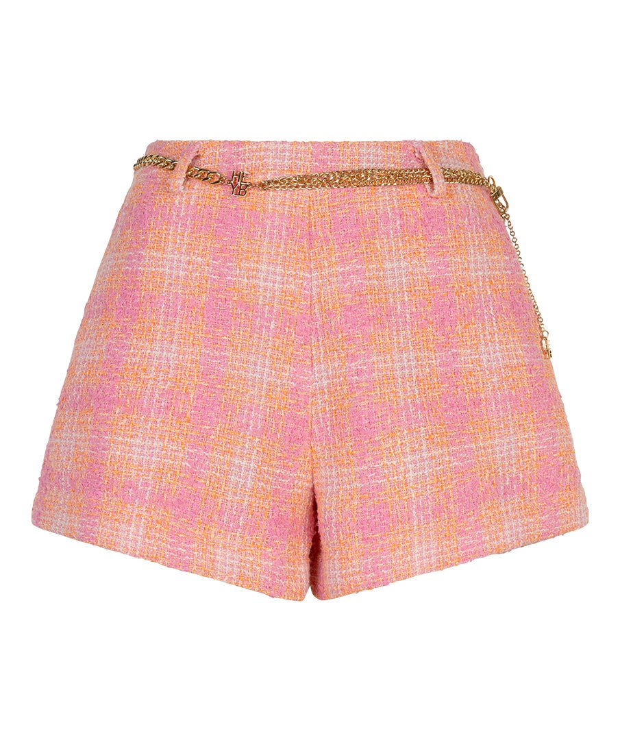 HEYB Club Summer Shors roze/oranje tweed short met kettingriem | Jo&Co Club