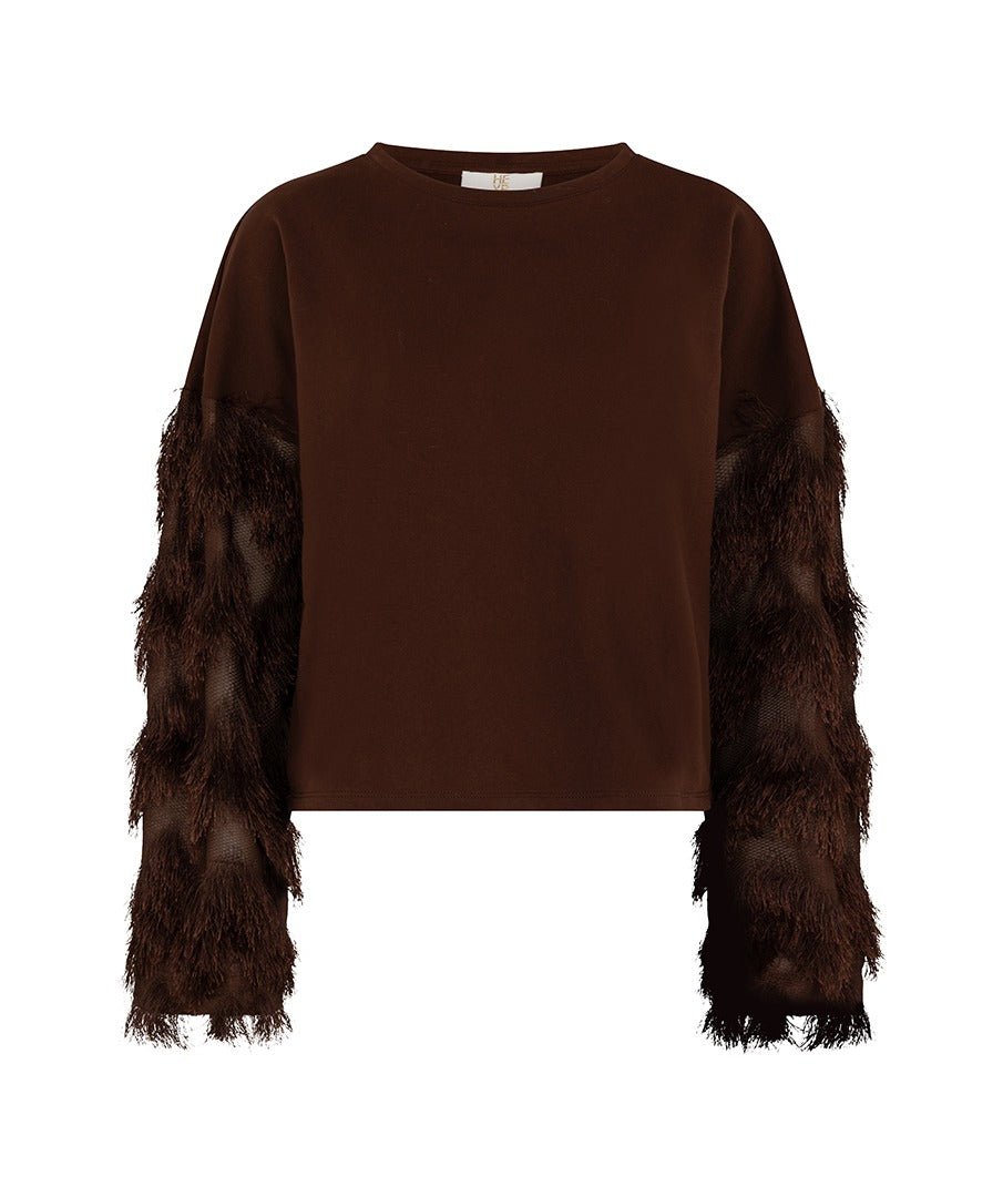 Productfoto top met verenmouwen HEYB Club Dani in bruin | Jo&Co Club