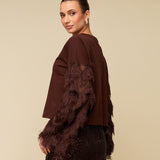 Achterkant of detail top met verenmouwen HEYB Club Dani in bruin | Jo&Co Club