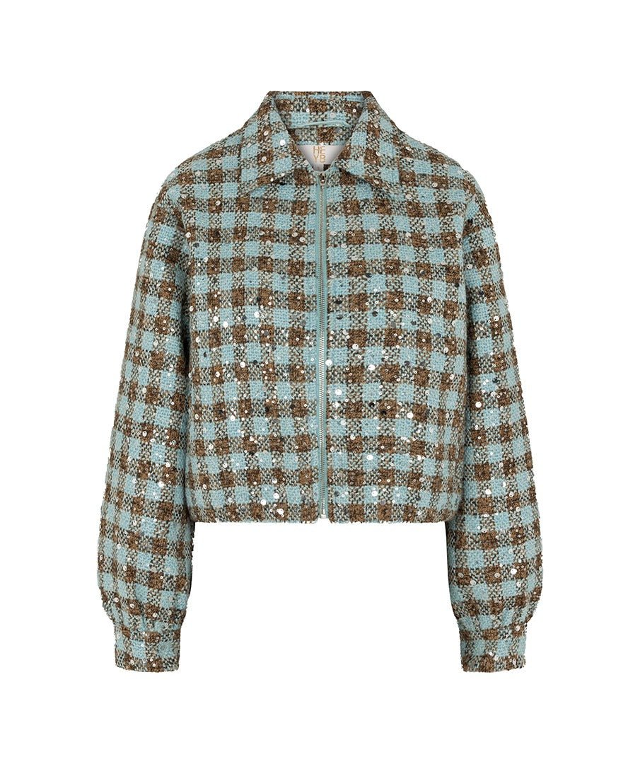 Productfoto blauw-bruin tweed jasje met pailletten HEYB Club Romee | Jo&Co Club