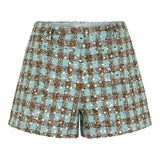 Productfoto blauw-bruine tweed short met pailletten HEYB Club Romee | Jo&Co Club