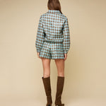 Achterkant of detail blauw-bruine tweed short met pailletten HEYB Club Romee | Jo&Co Club