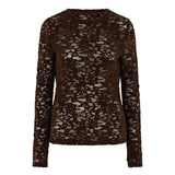 Productfoto bruine kanten top met lange mouwen HEYB Club Velvet Lacey | Jo&Co Club