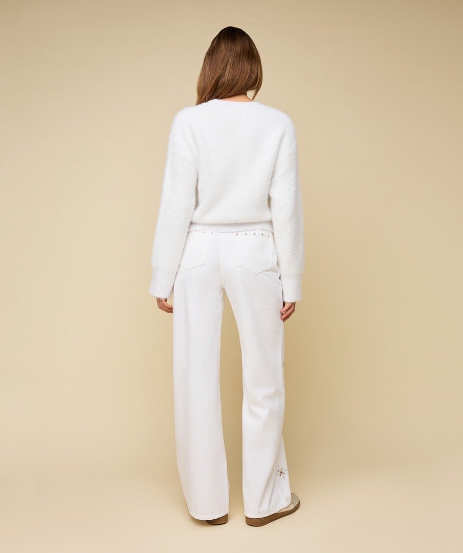 Achterkant of detail witte jeans met sterretjes HEYB Club Snow White | Jo&Co Club