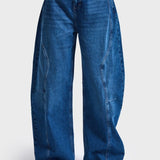 Barrel jeans It's Basic in middenblauw – ronde ballonpijpen met gebogen naden | Jo&Co Club