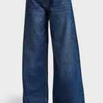 Palazzo jeans It's Basic in donkerblauw – superwijde pijpen en veters over de tailleband | Jo&Co Club
