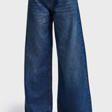 Palazzo jeans It's Basic in donkerblauw – superwijde pijpen en veters over de tailleband | Jo&Co Club