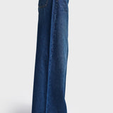 Zijkant palazzo jeans It's Basic Midnight – mid rise met wijde, lange pijpen | Jo&Co Club