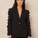 Blazer met ruches Lofty Manner Jadie in zwart met bijpassende pantalon | Jo&Co Club