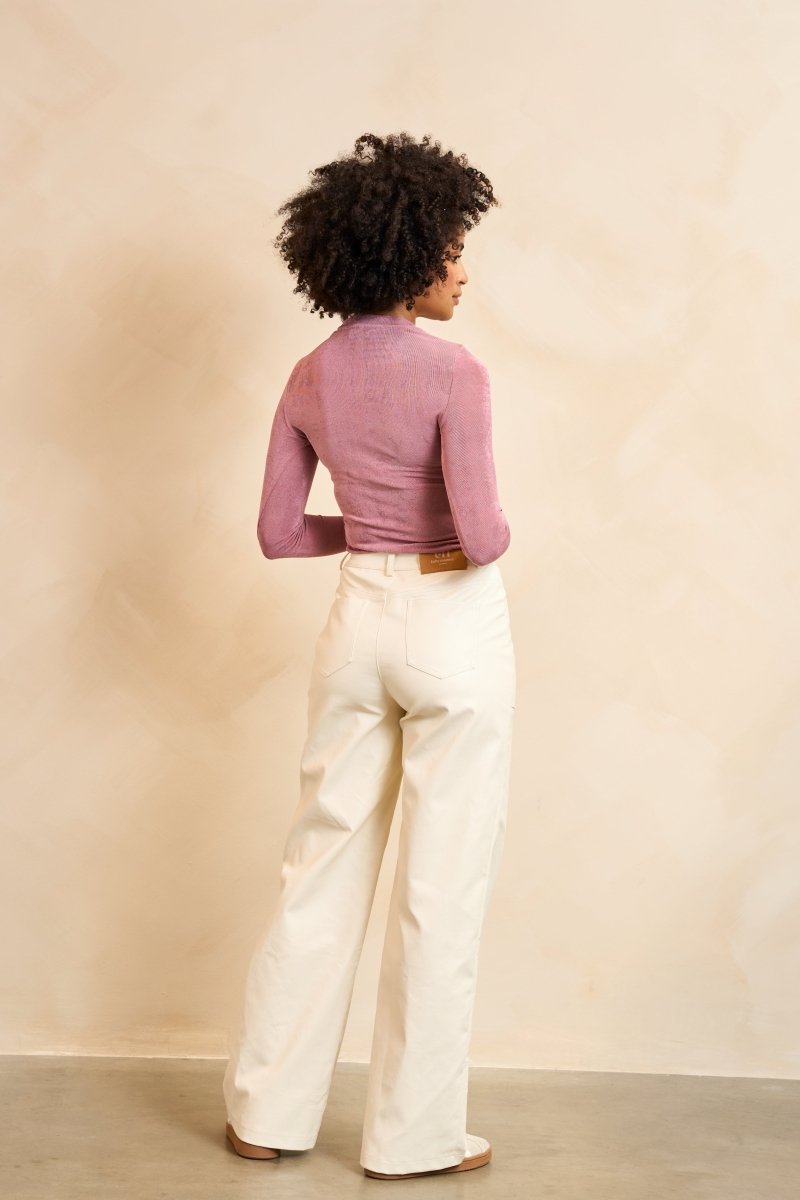 Lofty Manner Blouse Lora | Mauve Pink in Gedempt mauve roze, wijde pijpen