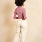 Lofty Manner Blouse Lora | Mauve Pink in Gedempt mauve roze, wijde pijpen