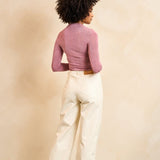 Lofty Manner Blouse Lora | Mauve Pink in Gedempt mauve roze, wijde pijpen