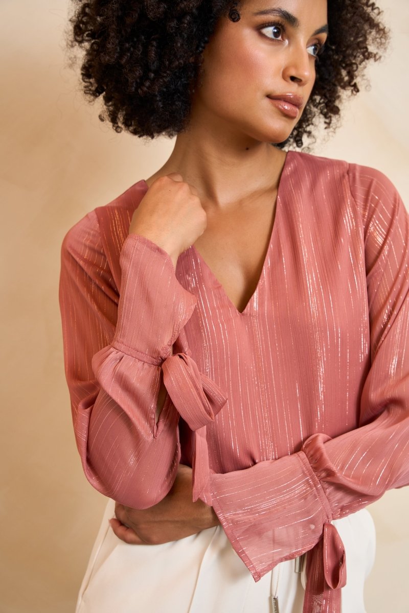 Lofty Manner Blouse Lora | Mauve Pink in Gedempt terracotta-roze, blouse met Relaxte, rechte pasvorm
