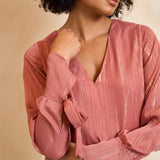 Lofty Manner Blouse Lora | Mauve Pink in Gedempt terracotta-roze, blouse met Relaxte, rechte pasvorm