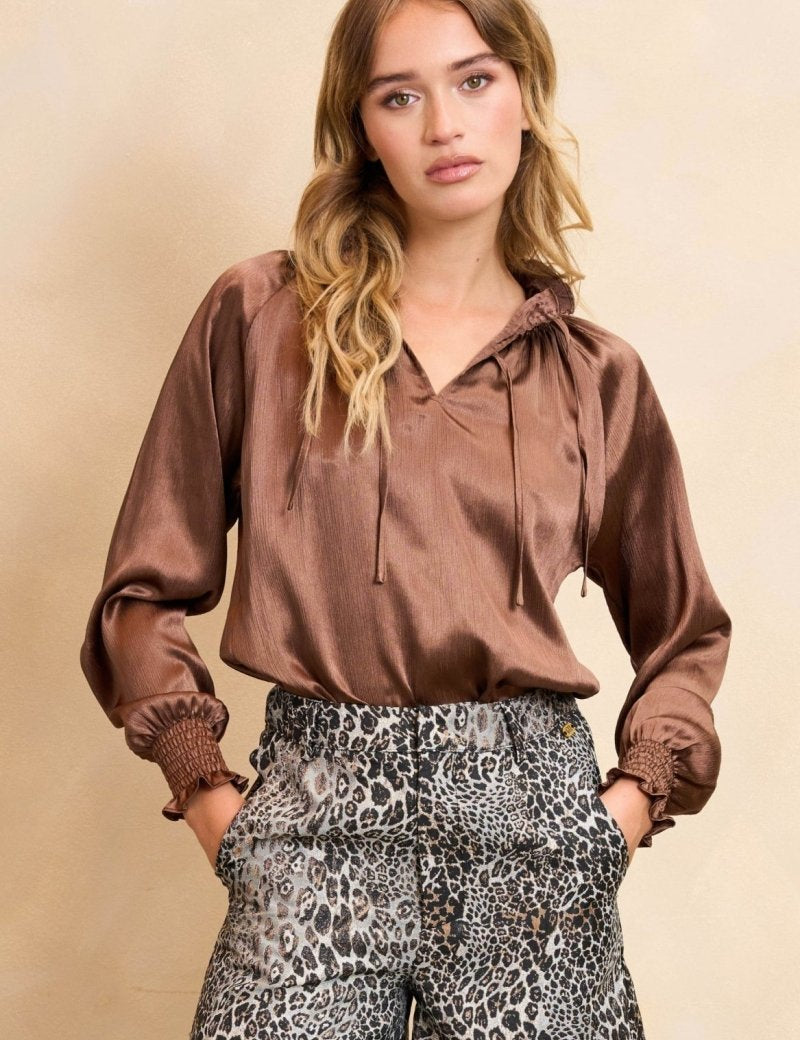 Lofty Manner Blouse Tyra bruin – Blouses van Lofty Manner, kleur XS, maat | Jo&Co