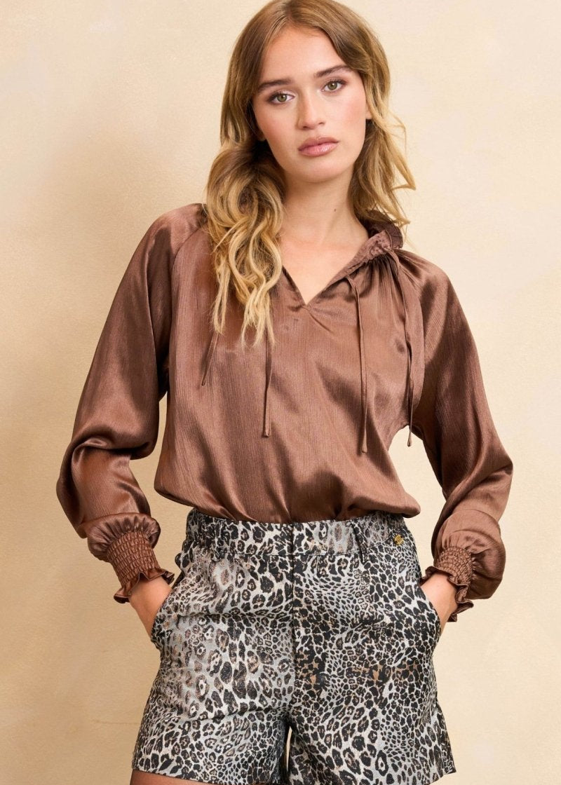 Lofty Manner Blouse Tyra bruin – Blouses van Lofty Manner, kleur XS, maat | Jo&Co