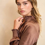 Lofty Manner Blouse Tyra bruin – Blouses van Lofty Manner, kleur XS, maat | Jo&Co