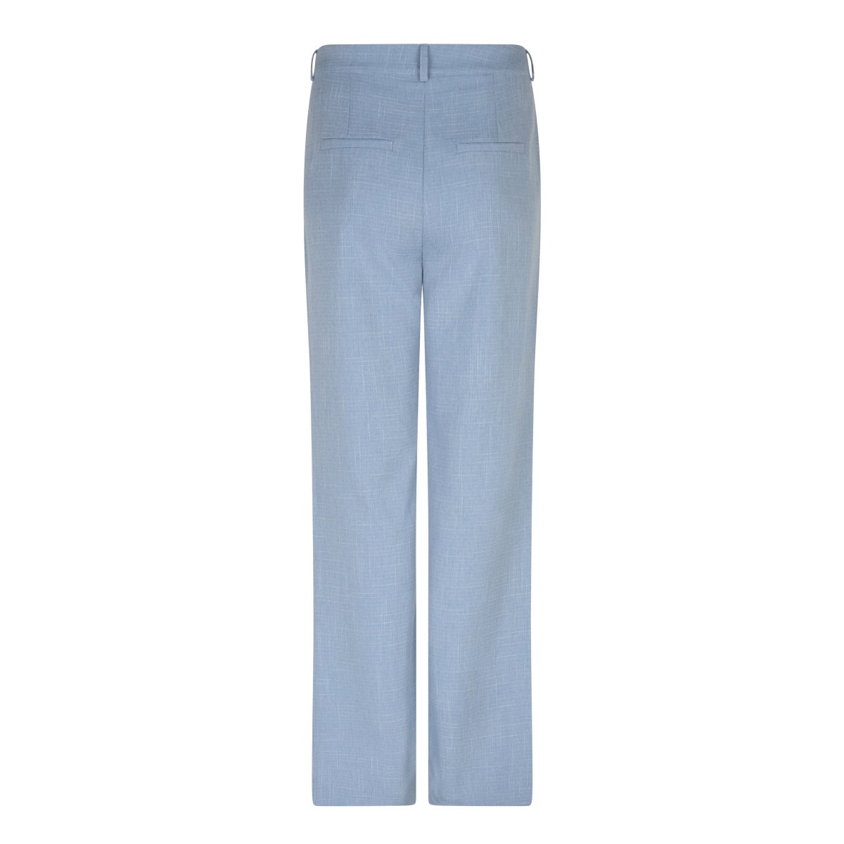 Een vrijstaande, frontale opname van een lichtblauwe pantalon tegen een witte achtergrond | Lofty Manner Salli | Jo&Co Club