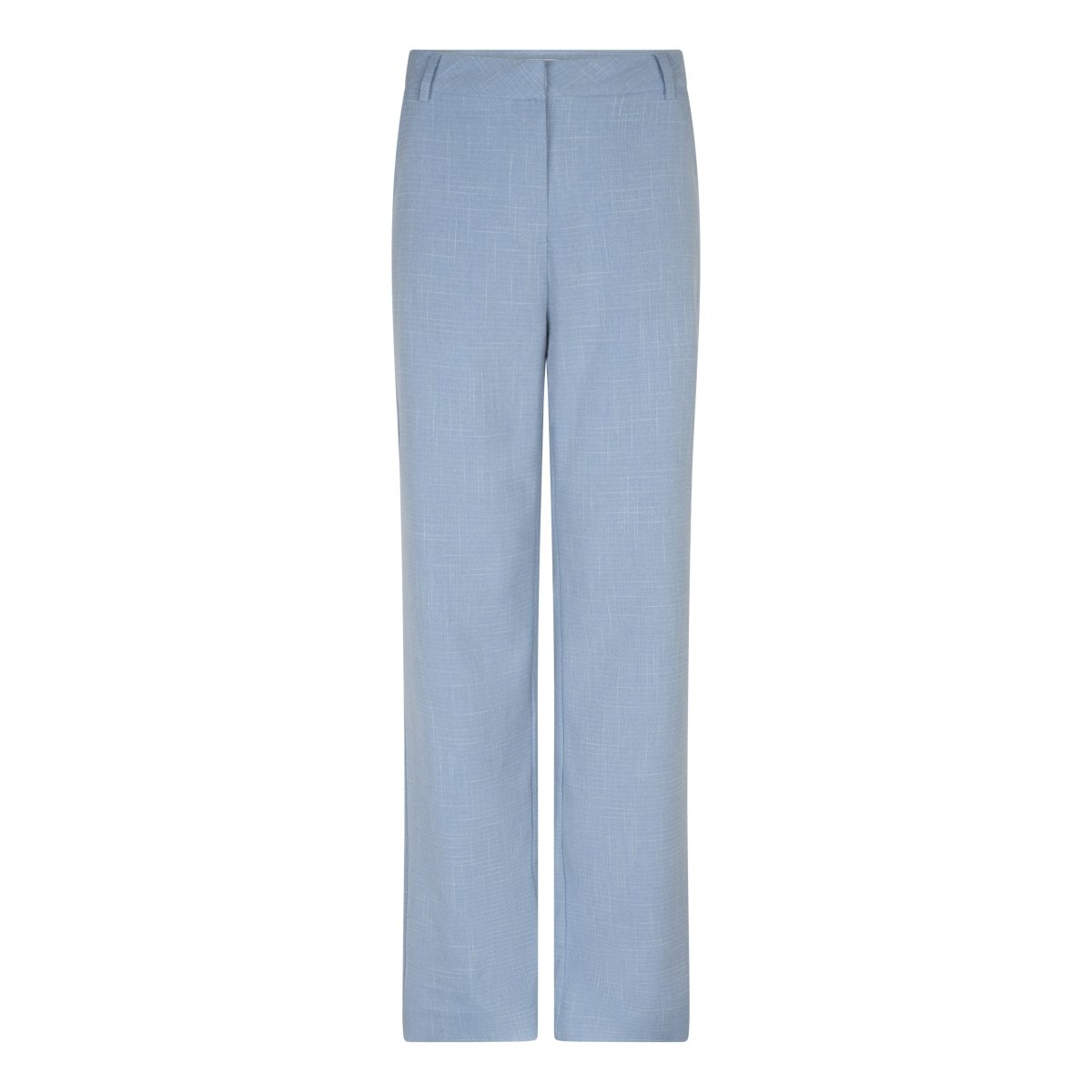 Een vrijstaande, frontale opname van een lichtblauwe pantalon tegen een witte achtergrond | Lofty Manner Salli | Jo&Co Club