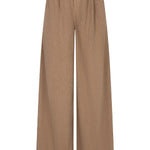 Productfoto wijde ribcord broek Josy in taupe – hoge taille en bandplooien, voorkant | Jo&Co Club