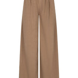 Productfoto wijde ribcord broek Josy in taupe – hoge taille en bandplooien, voorkant | Jo&Co Club